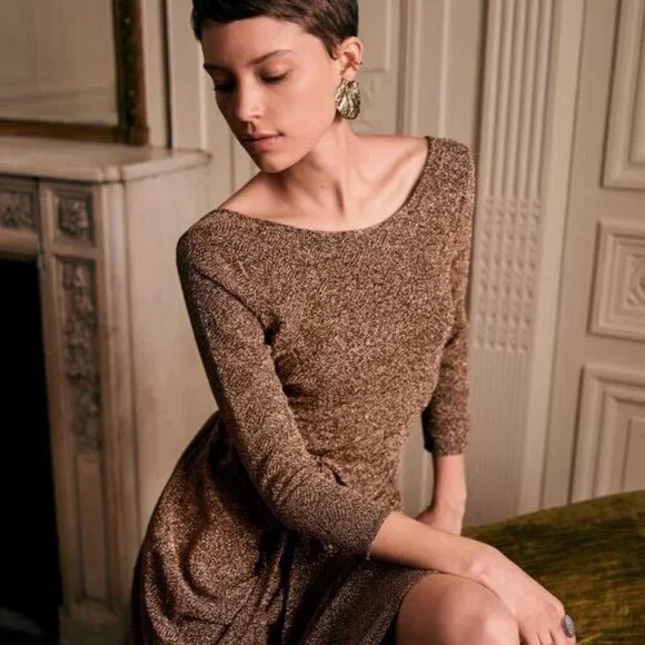 NWT Sezane Lauren dress black & metallic gold XS - Picture 2 of 12